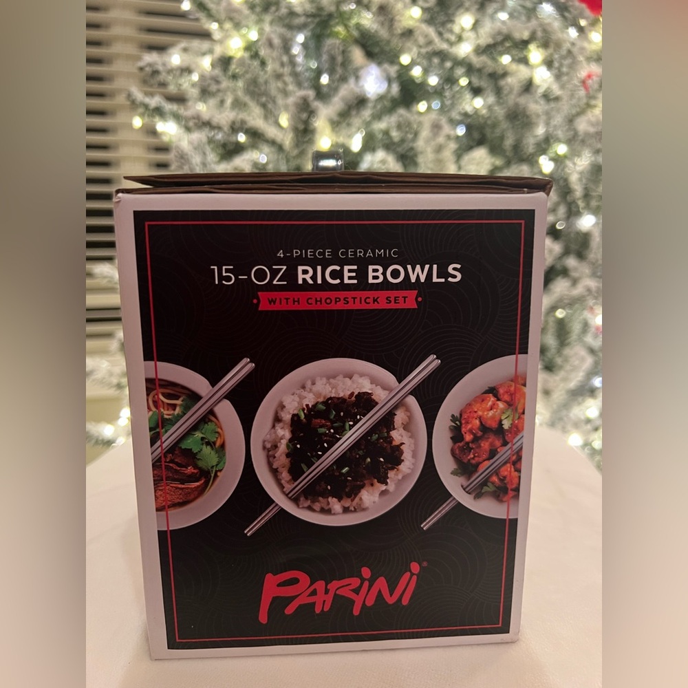 Parini Asian Fusion 4-Pc Ceramic Rice Bowl Set w/ Chopsticks | New - Picture 5 of 5